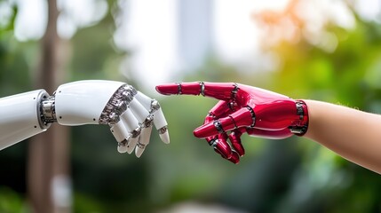 Aufkleber - Robotic Hands Reaching Connection Future Technology Innovation