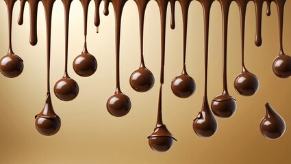 Wall Mural - photography of chocolate cream dripping creamy dessert cocoa chocolate, tasty chocolate background, delicious sweet explosion