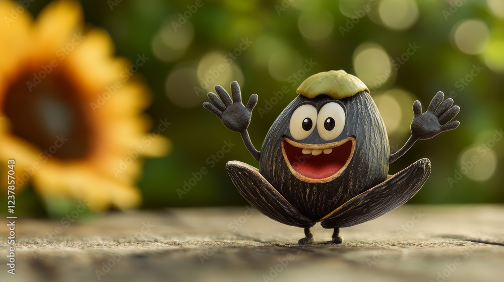 Seed Vector Smiling Stock-Illustration „Sunflower black seed isolated emoji emoticon flat ...