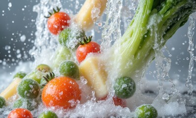 Wall Mural - Fresh vegetables splashing in water