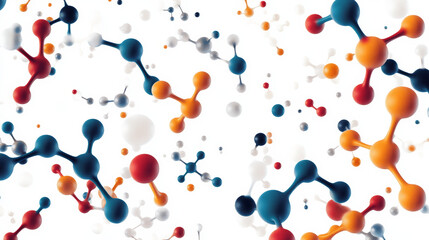 Wall Mural - Seamless human DNA helices pattern over white background with randomly scattered abstract modern molecule models. May be use as scientific research, health care or genetic science theme design