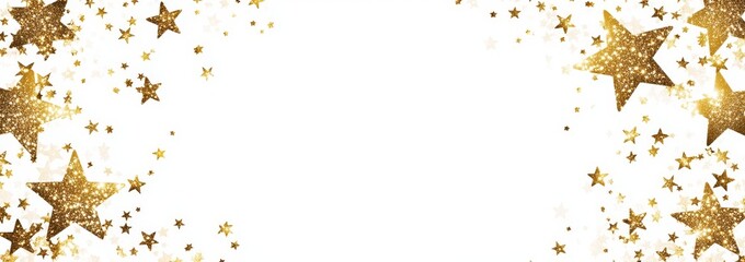 Wall Mural - Golden glitter stars border on white background