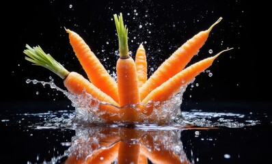 Wall Mural - Fresh carrots splashing in water