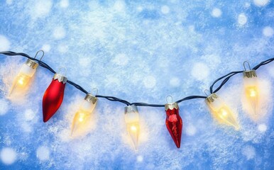 art christmas light decoration on blue snow background