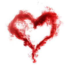 Wall Mural - An abstract image showcasing a heart shape formed by swirling red ink against a black background.