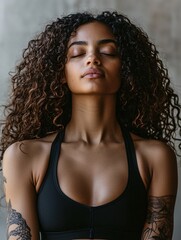 Aufkleber - A diverse individual engages in a calming yoga session, embodying mindfulness and self-care in a professionally lit studio environment.