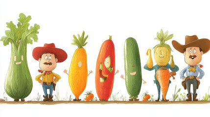 Kids height chart ruler, cowboy ranger, sheriff and robber vegetables on Wild West, vector growth meter. Baby tall measure ruler with cartoon western pumpkin sheriff, tomato ranger and avocado bandit