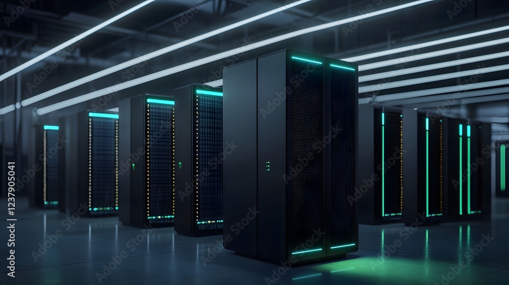 High-Tech Solid State Battery Storage Units with Neon Glow in Modern ...