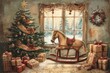 © OHG - Vintage Rocking Horse Holiday Illustration