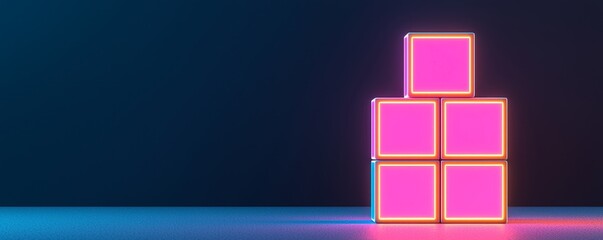 Wall Mural - Strategy decision framework concept. Stack of glowing pink cubes against a dark background.