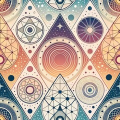 Wall Mural - Abstract Geometric Seamless Pattern Celestial Mystical Mandala Design with Ornate Circles and