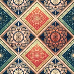 Wall Mural - Geometric Mandala Pattern Design Seamless Textile Wallpaper Fabric Print