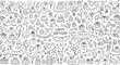 © Anomal - Birthday doodle icon element. Hand drawn sketch doodle birthday cake, balloon, event decoration element. Party, carnival celebration concept background. Vector illustration