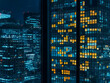 © Home Stock - Night cityscape, illuminated skyscrapers, urban view, background lights