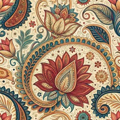 Wall Mural - Ornate Paisley Floral Pattern Vintage Textile Design Indian Boho Style Seamless Background