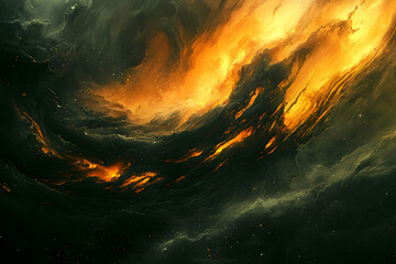 Wall Mural - Fiery cosmic nebula swirls, space background, abstract art