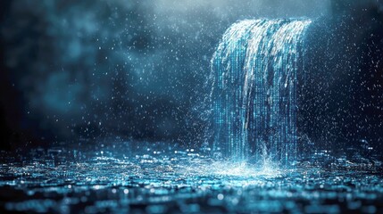 Digital Waterfall: Abstract Data Stream, Code Flowing, Futuristic Technology Concept