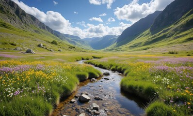 Canvas Print - Beautiful valley with colorful wildflowers