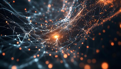 Wall Mural - abstract network of glowing points and lines