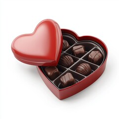 Wall Mural - heart-shaped box of chocolates with a red lid, isolated on a white background for Saint Valentines Day