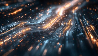 Wall Mural - abstract circuit board with glowing lines and particles