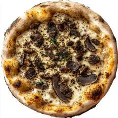 Wall Mural - Gourmet Pizza with Melted Cheese and Gourmet Mushrooms Topped with Fresh Herbs and Black Pepper Connoisseur Delight