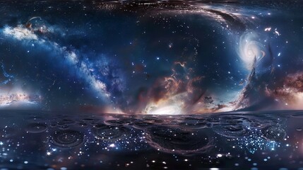 Wall Mural - immersive 360-degree equirectangular space background panorama featuring a vibrant nebula and shimme
