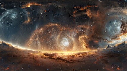 Wall Mural - immersive 360-degree equirectangular space background panorama featuring a vibrant nebula and shimme