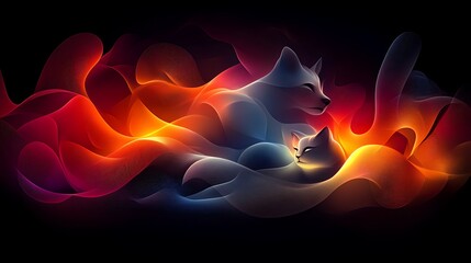 Wall Mural - Dynamic Abstract Composition of Cat and Dog in Vibrant Colors