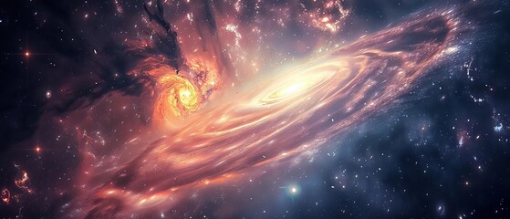 Wall Mural - Breathtaking cosmic panorama featuring a luminous spiral galaxy, twinkling stars, and colorful nebula in the vast depths of outer space.