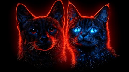 Naklejka na meble Dynamic Abstract Design of Cat and Dog with Neon Overlay