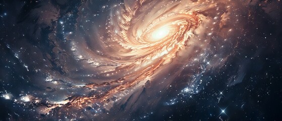 Wall Mural - Breathtaking cosmic panorama featuring a luminous spiral galaxy, twinkling stars, and colorful nebula in the vast depths of outer space.