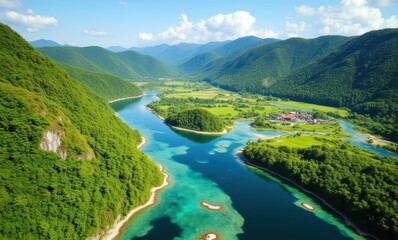 Canvas Print - Breathtaking river landscape with lush greenery