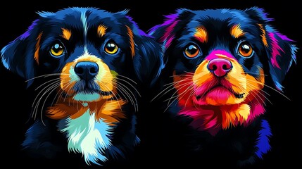 Wall Mural - Modern Abstract Composition of Two Adorable Dogs in Vibrant Colors