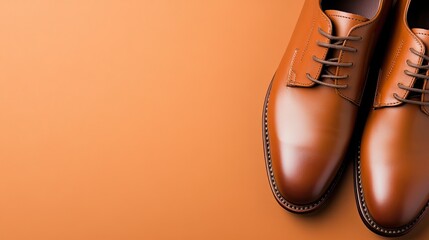 Brown casual shoes are displayed on a bright orange background, highlighting their stylish design and quality details for everyday use