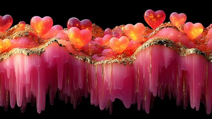 Wall Mural - Vivid Abstract Valentine Design with Radiant Hearts and Sculpted Shapes