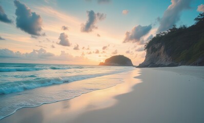 Wall Mural - Tranquil beach sunset with gentle waves