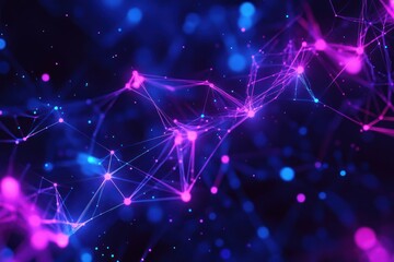 Wall Mural - abstract network connection; glowing nodes, dark background; digital tech concept