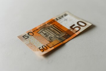 Wall Mural - Paper Money Day. High-detail photograph of a 50 euro note laid flat.