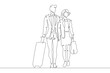 © derplan13 - Continuous one line drawing passengers with luggage.Travelers with suitcases and bags.Family going on vacation.Tourism.Travel.One continuous line isolated minimal illustration.Not AI.