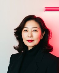 Aufkleber - Sleek Urban Payment Interface Professional Korean Woman Engaging with Biometric Scanner in Bright Tech Hub - Enhancing Public Transit Efficiency and Security