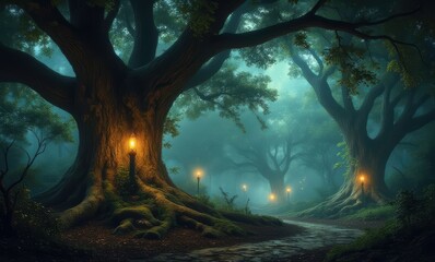 Poster - Mysterious enchanted forest at twilight