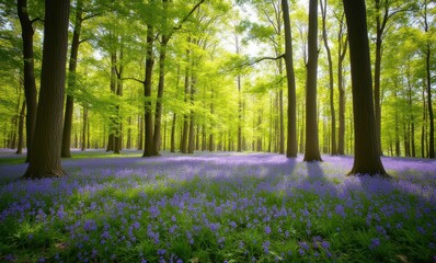 Canvas Print - Lush green forest with purple wildflowers