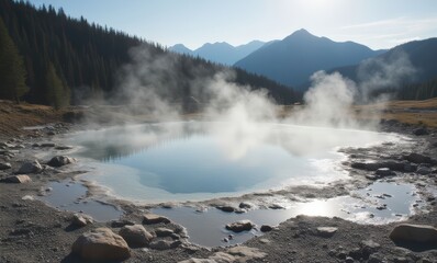 Wall Mural - Serene geothermal pool in lush mountains