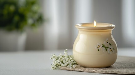 Elegant Hand painted Greek Orthodox candle with floral motifs isolated on a neutral gradient background with space for text above 