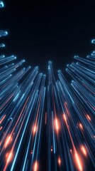 Leinwandbilder - Futuristic Cyberpunk City Skyline Neon Light Trails and Digital Security Icons - Innovative Cybertech Branding and Advanced Urban Safety Solutions for Tech Industry