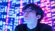 © Yuparet - Embracing Innovation: Designer Exploring Creative Freedom With AI Amid Glowing Icons and Data Streams