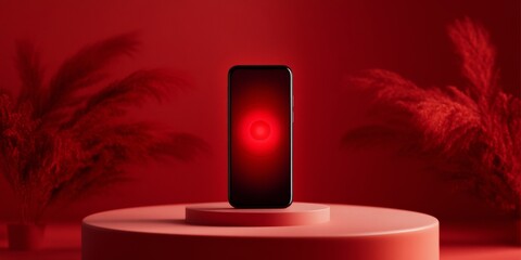 Aufkleber - Futuristic Weather App Display on Sleek Red Smartphone AI-Driven Forecasting and Alert Interface for Tech-Savvy Users in Smart Home Environments