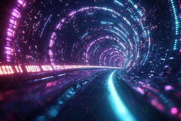 Wall Mural - Abstract Digital Tunnel with Colorful Lights and Futuristic Effect