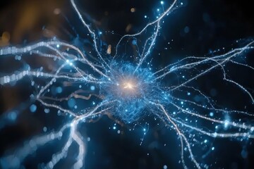 Wall Mural - Blue Abstract Energy Sparks and Light Fibers in Dark Background